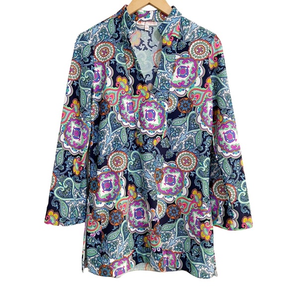 Jude Connally Tops - Jude Connally Ruthie Long Sleeve Split Neck Floral Paisley Tunic Top Small